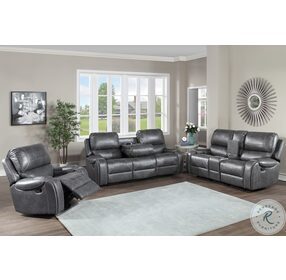 Keily Dove Gray Manual Reclining Sofa with Dropdown Table
