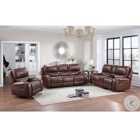 Keily Brown Manual Reclining Sofa with Dropdown Table