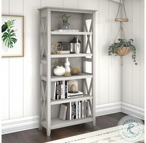 Key West Linen White Oak 5 Shelf Tall Bookcase
