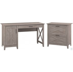 Key West Washed Gray 54" Single Pedestal Desk with Lateral File