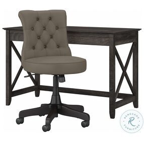 Key West Dark Grey Hickory 48" Writing Desk with Mid Back Tufted Office Chair