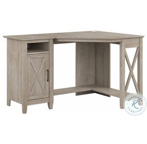 Key West Washed Gray Small Corner Home Office Set With Storage Cabinet
