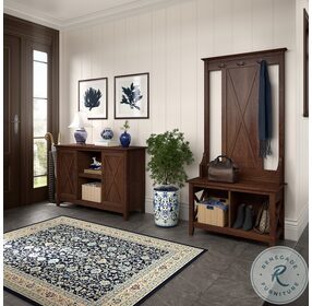 Key West Bing Cherry Entryway Storage Set with Hall Tree Shoe Bench and 2 Door Cabinet