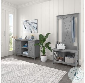 Key West Cape Cod Grey Entryway Storage Set with Hall Tree Shoe Bench and 2 Door Cabinet