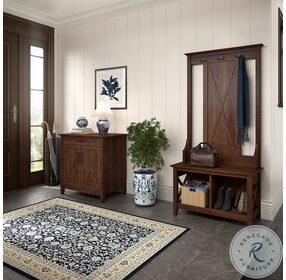 Key West Bing Cherry Entryway Storage Set with Hall Tree Shoe Bench and Armoire Cabinet
