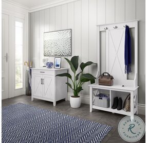 Key West Pure White Oak Entryway Storage Set with Hall Tree Shoe Bench and Armoire Cabinet