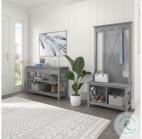 Key West Cape Cod Grey Entryway Storage Set with Hall Tree Shoe Bench and Console Table