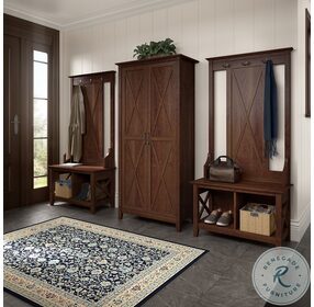Key West Bing Cherry Entryway Storage Set with Hall Tree Shoe Bench and Tall Cabinet