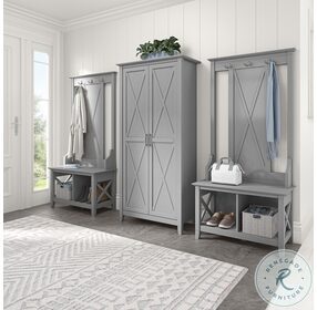 Key West Cape Cod Grey Entryway Storage Set with Hall Tree Shoe Bench and Tall Cabinet