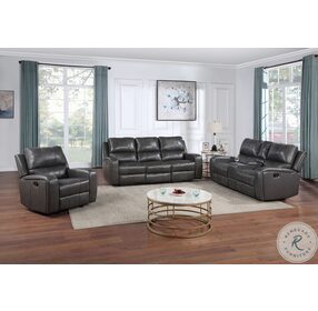 Linton Gray Leather Power Reclining Console Loveseat With Power Footrest