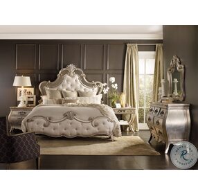 Sanctuary Beige And Silver Leaf King upholstered Bed