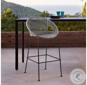 Acapulco Grey Rope And Black Steel Outdoor 26" Counter Height Stool