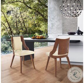 Aniston Cream Faux Leather and Walnut Wood Dining Chair Set of 2