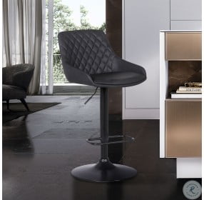 Anibal Black Powder Coated And Grey Faux Leather Adjustable Bar Stool