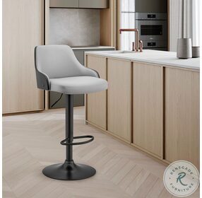 Asher Grey Faux Leather And Black Metal Adjustable Bar Stool