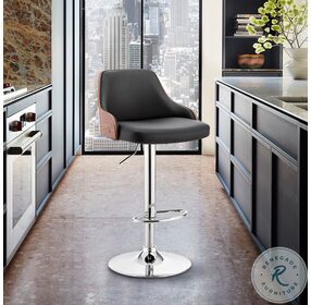 Asher Black Faux Leather And Chrome Metal Adjustable Bar Stool