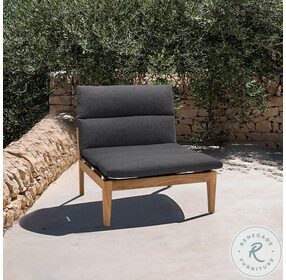 Arno Charcoal Olefin And Teak Wood Outdoor Modular Lounge Chair Set of 2