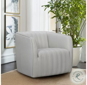 Aries Dove Grey Genuine Leather Swivel Barrel Chair