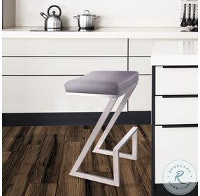 Atlantis Grey Faux Leather Backless 26" Counter Height Stool