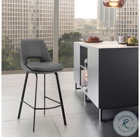 Carise Gray Faux Leather And Black Metal 30" Swivel Bar Stool