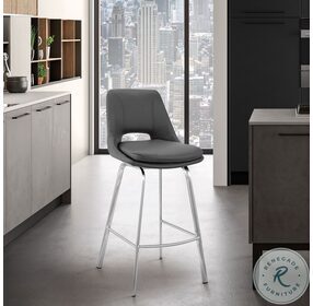 Carise Gray Faux Leather And Brushed Stainless Steel 26" Swivel Counter Height Stool
