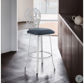 Cherie Brushed Stainless Steel And Grey Faux Leather 30" Bar Stool
