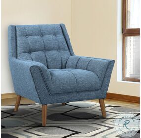 Cobra Blue Linen Mid Century Modern Chair