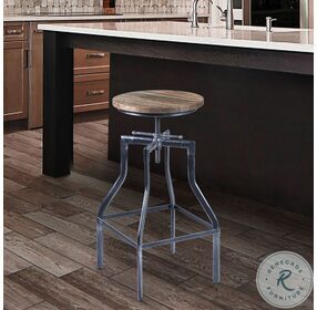 Concord Industrial Gray And Pine Wood Seat Adjustable Bar Stool