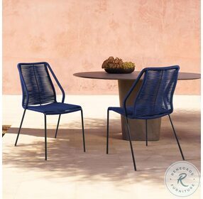 Clip Blue Rope Stackable Steel Outdoor Dining Chair Set of 2