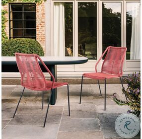 Clip Brick Red Rope Stackable Steel Outdoor Dining Chair Set of 2