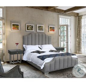 Camelot Gray And Polished Stainless Steel Contemporary Queen Upholstered Platform Bed