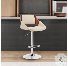 Colby Cream Faux Leather And Chrome Adjustable Bar Stool