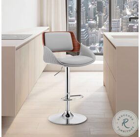 Colby Gray Faux Leather And Chrome Adjustable Bar Stool