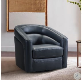 Desi Black Genuine Leather Swivel Accent Chair