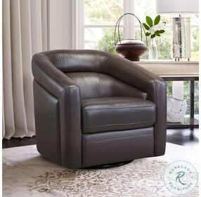Desi Espresso Genuine Leather Contemporary Swivel Accent Chair