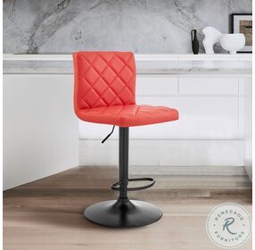 Duval Red Faux Leather And Matte Black Adjustable Swivel Bar Stool