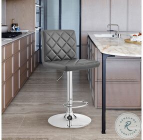 Duval Gray Faux Leather and Chrome Adjustable Swivel Bar Stool