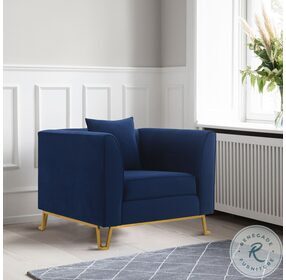 Everest Blue Fabric Upholstered Chair with Brushed Gold Legs
