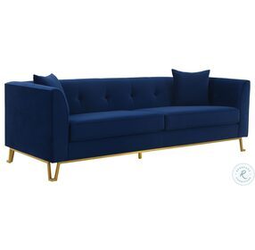 Everest 90" Blue Fabric Upholstered Living Room Set with Brushed Gold Legs