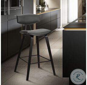 Fox Grey Faux Leather And Black Wood 28" Bar Stool