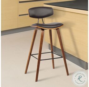 Fox Brown Faux Leather And Walnut Wood 28" Bar Stool