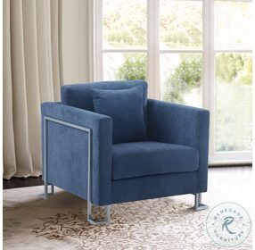 Heritage Blue Fabric Upholstered Chair with Brushed Stainless Steel Legs