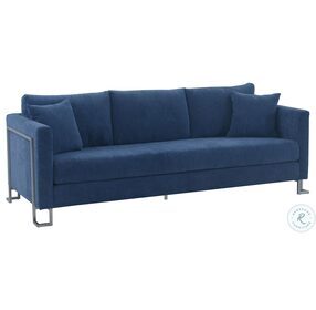Heritage Blue Fabric Upholstered Living Room Set with Brushed Stainless Steel Legs