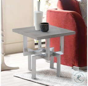 Illusion Gray And Brushed Stainless Steel End Table