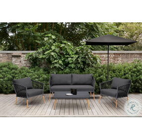 Ipanema Dark Grey Olefin And Teak Wood Outdoor Lounge Chair