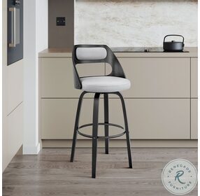 Julius Gray Faux Leather And Black Wood 30" Bar Stool