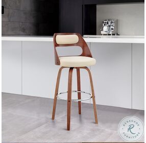 Julius Cream Faux Leather And Walnut Wood 26" Counter Height Stool