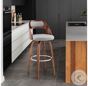 Julius Gray Faux Leather And Walnut Wood 30" Bar Stool