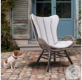 King Dark Eucalyptus Wood With Truffle Rope And Grey Cushion Outdoor Lounge Chair