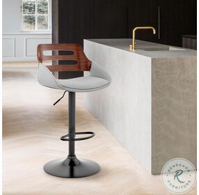 Karter Gray Faux Leather And Walnut Wood Adjustable Bar Stool